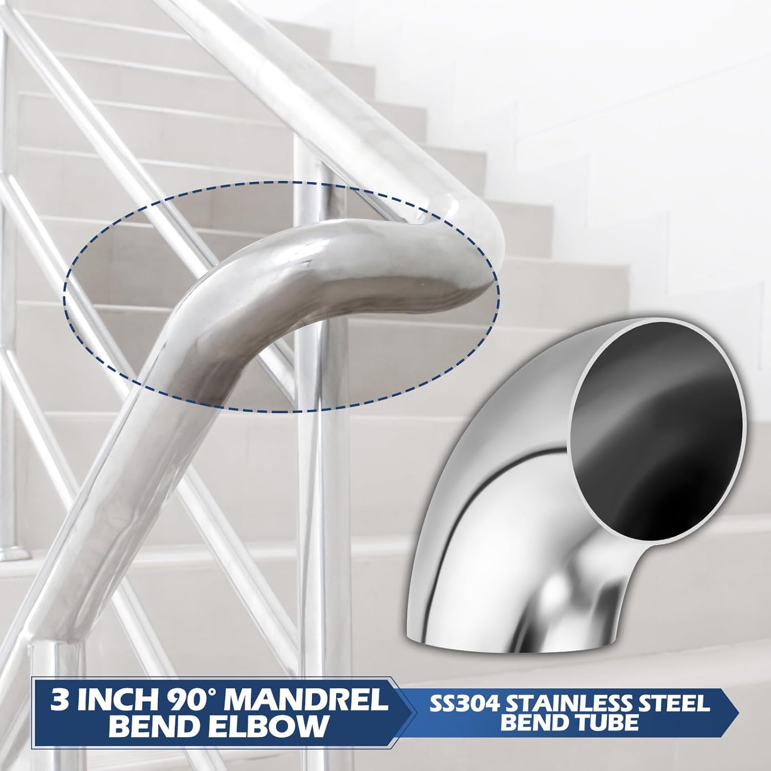 6 Pieces 3 Inch 90° Mandrel Bend Elbow SS304 Stainless Steel Pipe Elbow Thickness 16GA/. 065" Stainless Bend Tube for Modified Pipe, Stair Handrail, Pipeline Silver