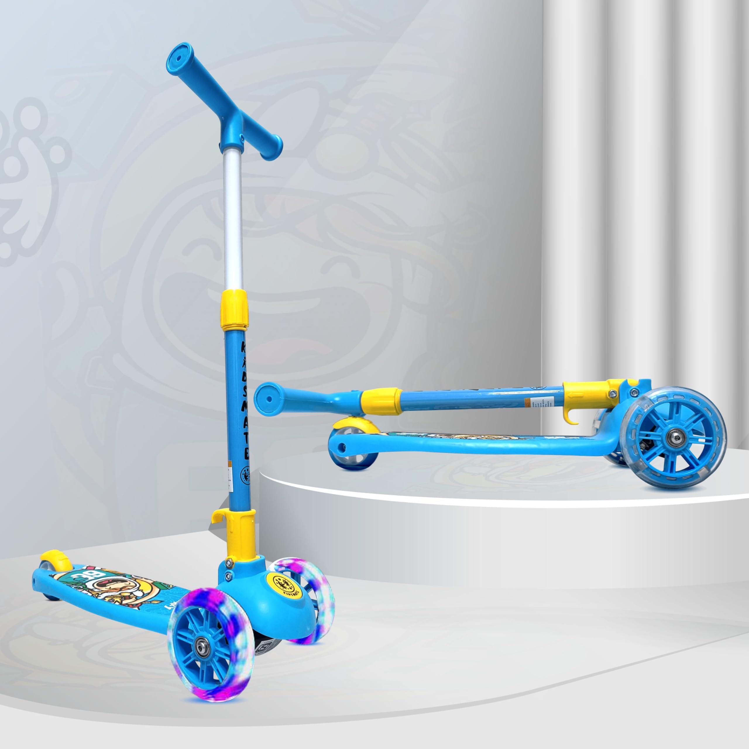 KidsmateSpeedy Kick Scooter for Kids (ISI Certified) with LED Wheel Lights, Height Adjustable Handlebar & Foldable Design & Rear Brakes for Kids of Age 3+ Years (Blue)