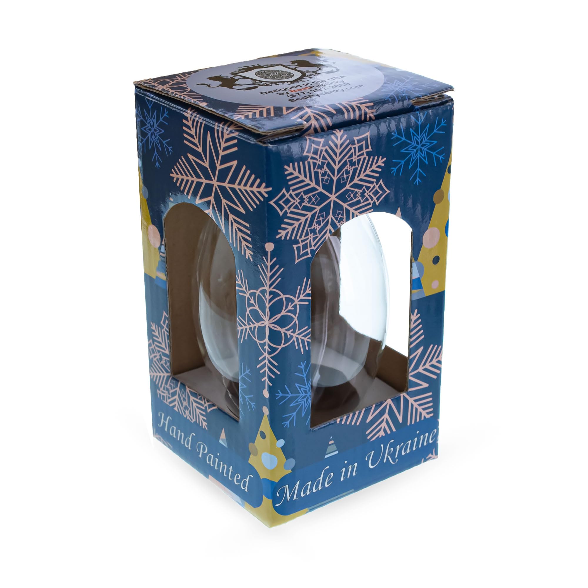 Adorno de Navidad de Huevo de Vidrio Rojo y Blanco con Celosía de Oro Engastado de 4 Pulgadas.