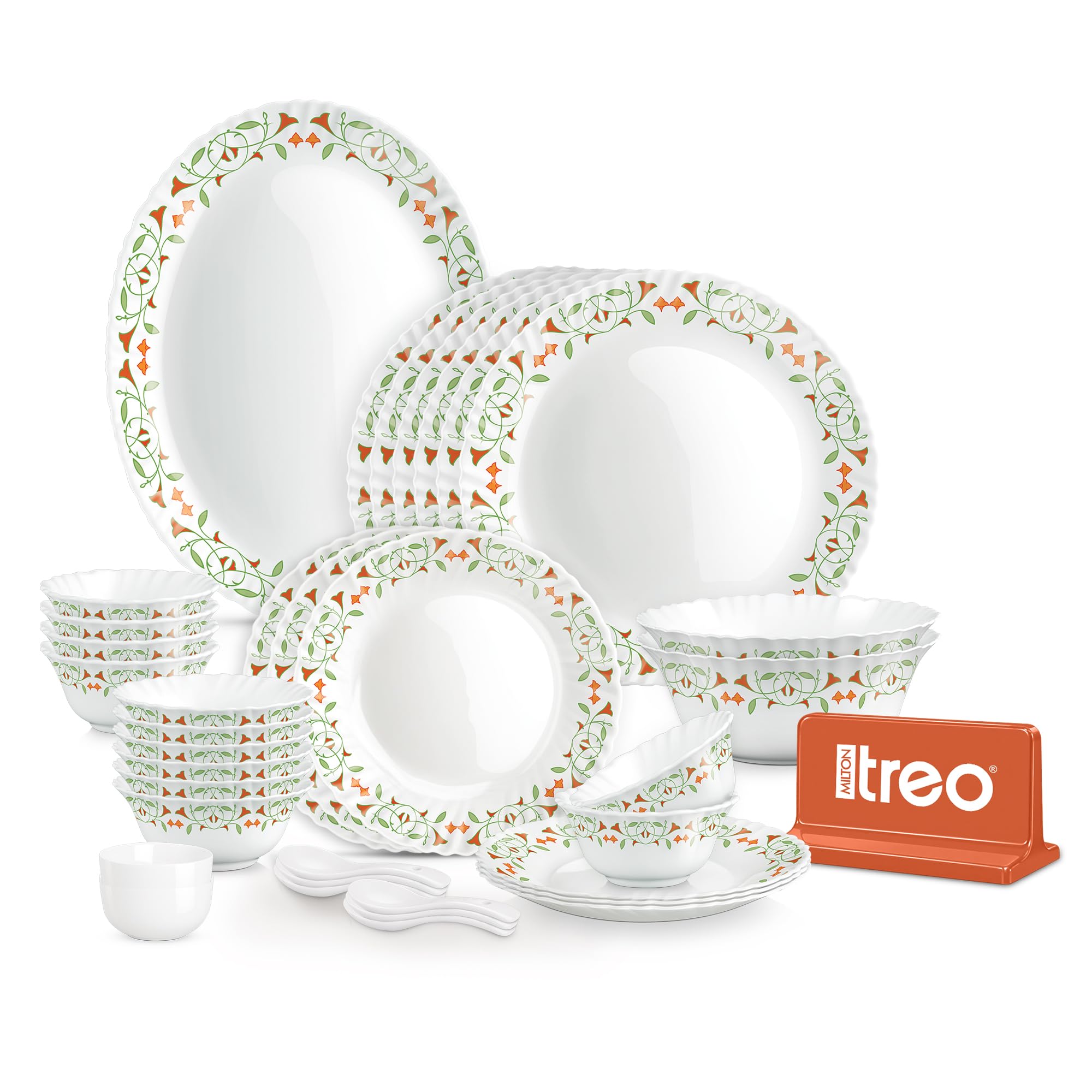 Treo Milton Opalware Dinner Set - 35 Piece, Dishwasher Safe -17