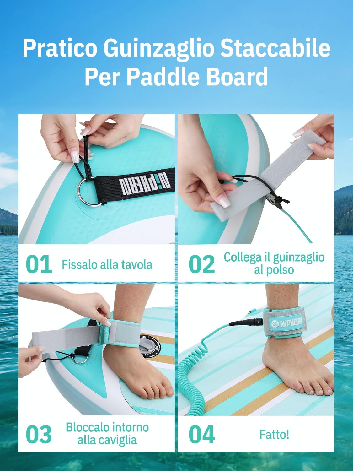 Niphean Leash SUP 1–3m, Leash Surf Elastico Spiralato da 5mm, Laccio Sicurezza SUP Resistente a Spirale con Connettore, Anti-groviglio, Confortevole e Regolabile per SUP, Surf, Bodyboard, Boogie Board
