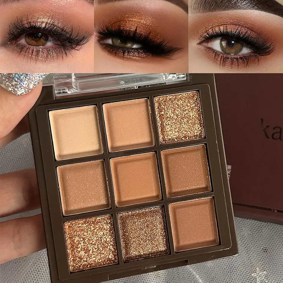 AMY'S DIARY Paleta de sombras neutras coloridas em ouro rosa dourado, 9 cores, fosco, brilhante, natural, esfumaçado, paletas de sombras, altamente pigmentadas, neutras, duradouras, à prova d'água