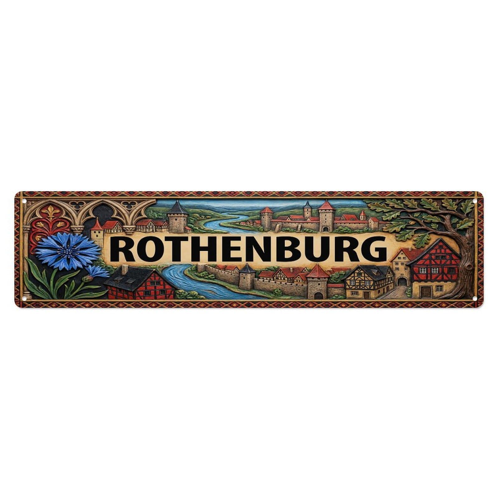 Cwbufd Vintage Style Vintage Rothenburg Germany Flag Pattern Vintage Metal Tin Sign Plaque Wall Decor For Cafe, Club Bar, Office, Garden Metal Poster 4X16inch