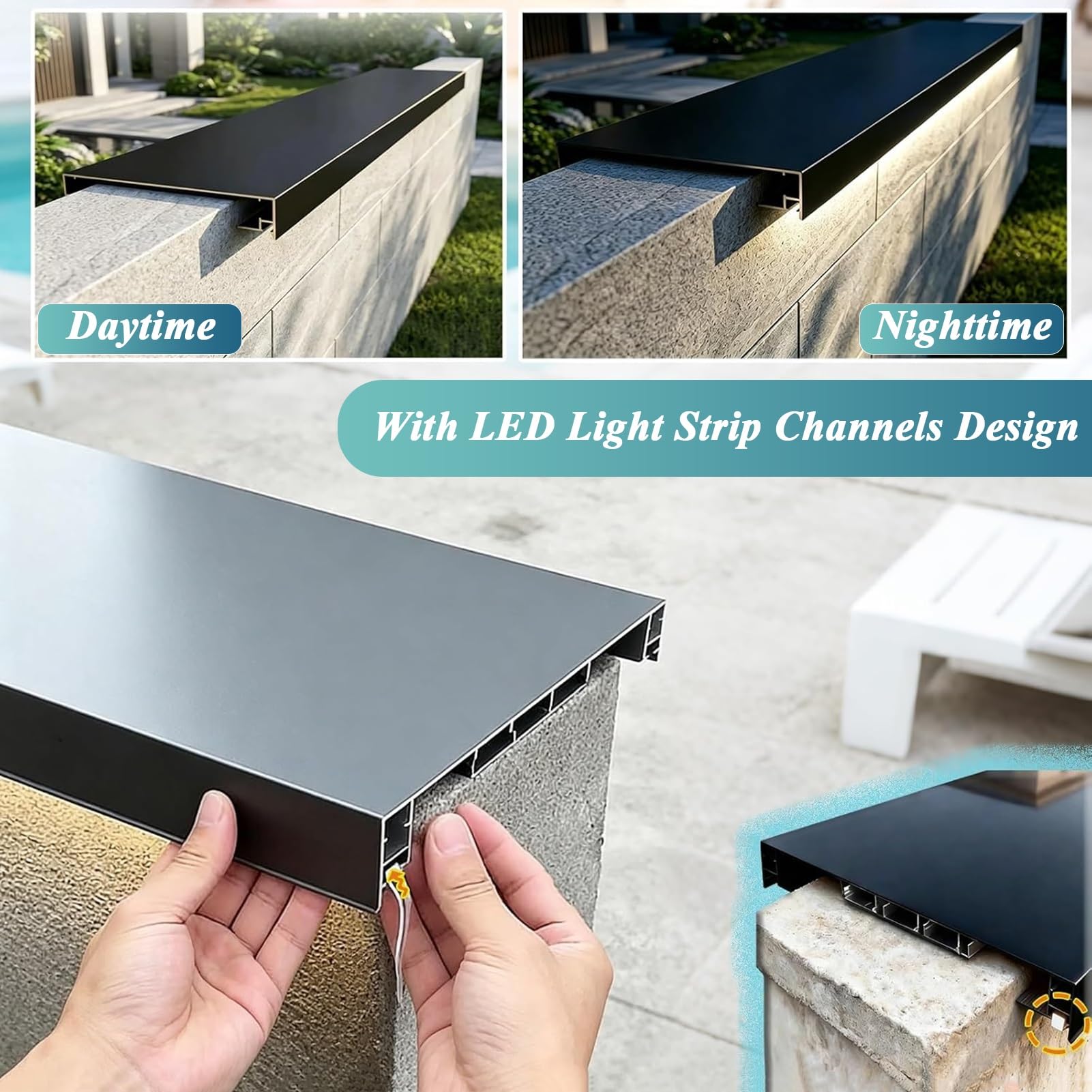 Tapas de Aluminio de Remate de Muro de Parapeto para Patio Villa Terraza | Placa de Cubierta Superior para Renovación de Muros de Ladrillo, Hormigón y Piedra con Goterón(L 78.7",W 7 3/8")