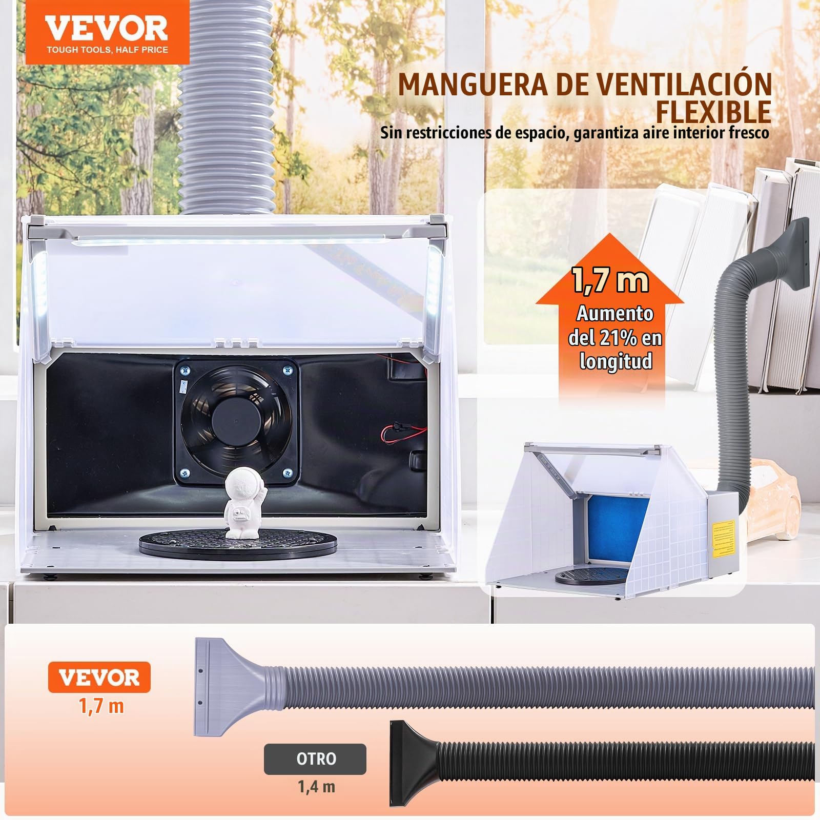 VEVOR Cabina de Pintura con Aerógrafo Portátil con Luces LED, Extractor de Aire y Manguera de Extensión de Escape Cabina de Pintura con Aerógrafo para Pintar Modelos, Artes, Manualidades y Pasteles