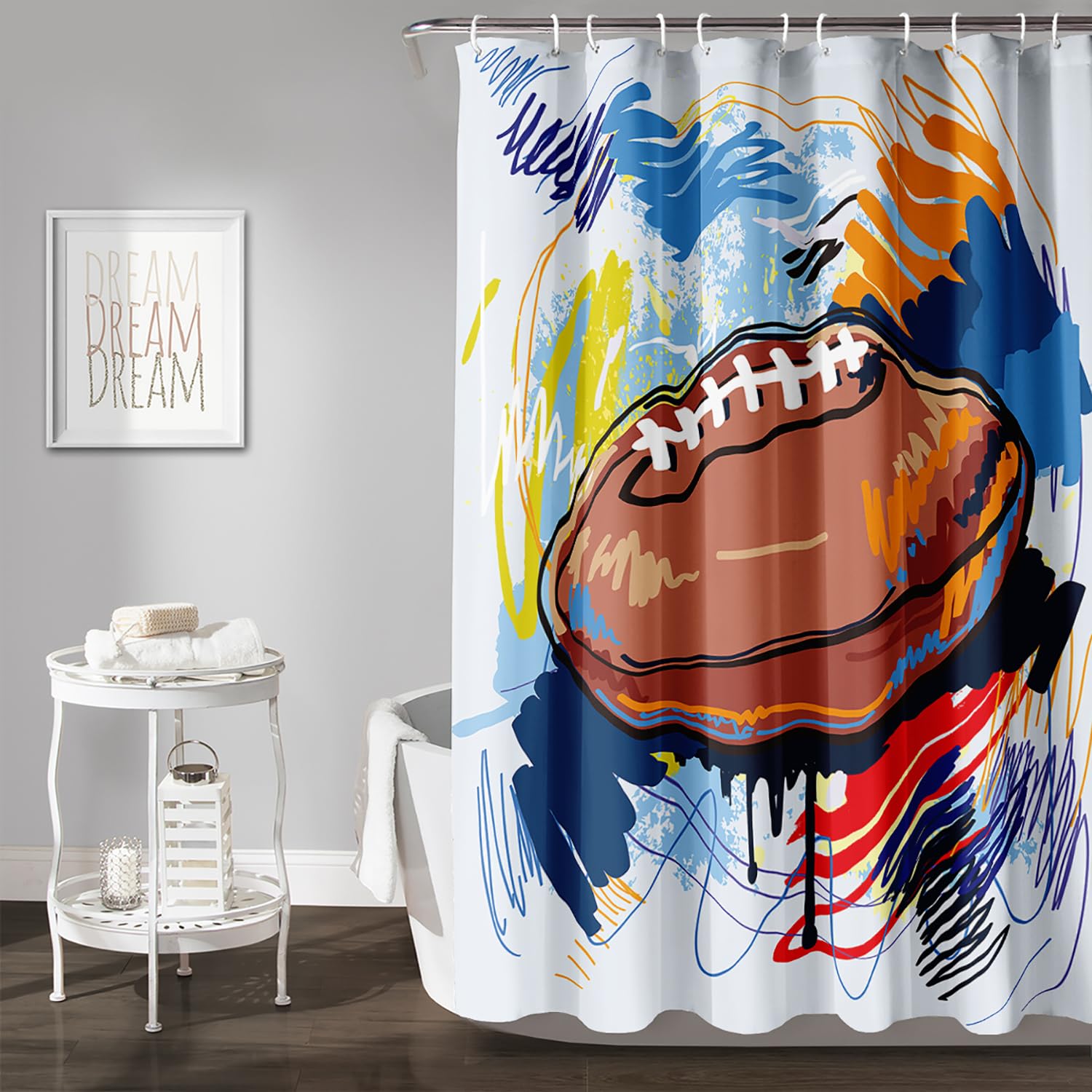 AILONEN Rugby Boys Shower Curtain,Colorful American Football Shower Curtain Kids Bathroom 48