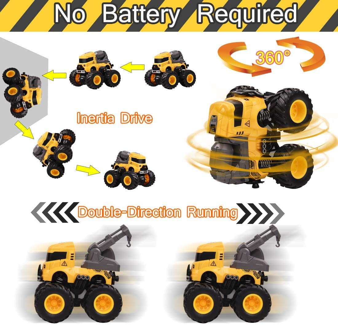 Camión de construcción de juguete Push and Go Car Toys para niños y niñas, juego de autos de juguete accionados por fricción que incluye grúa mezcladora, excavadora, camión volquete, 3