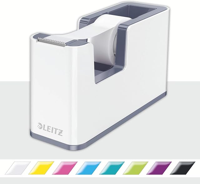 Leitz Tape Dispenser, Heavy Base with Tape, Wow Range, Pearl White/Grey