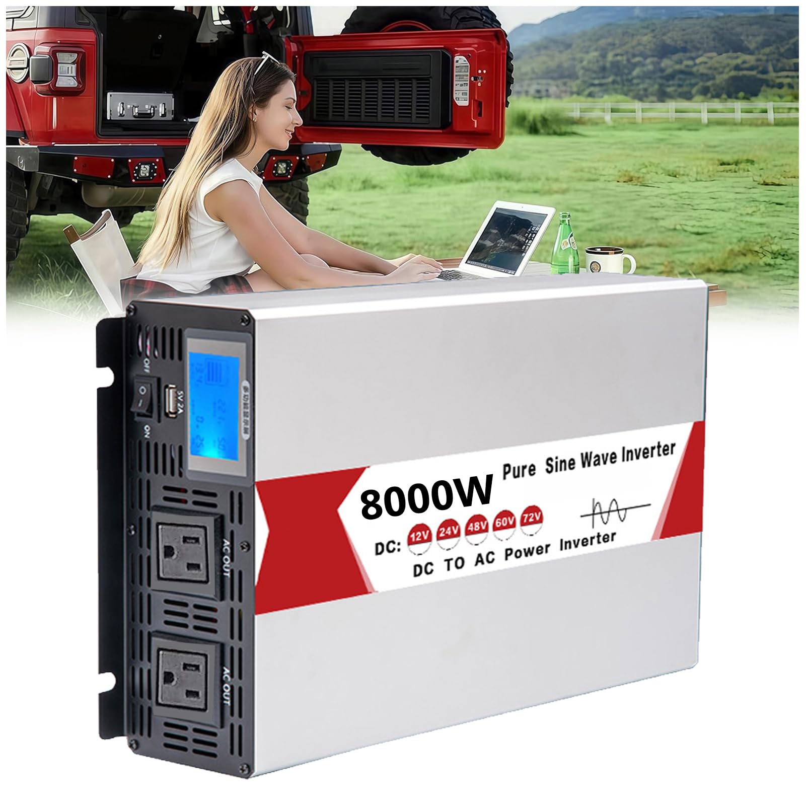 Convertitore Inverter a Onda Sinusoidale Pura da 8000 W CC 12 V/24 V/48 V/60 V/72 V, Ingresso CC, Uscita CA, Inverter Solare a Bassa Frequenza 110 V/240 V(Size:48v to 240v)