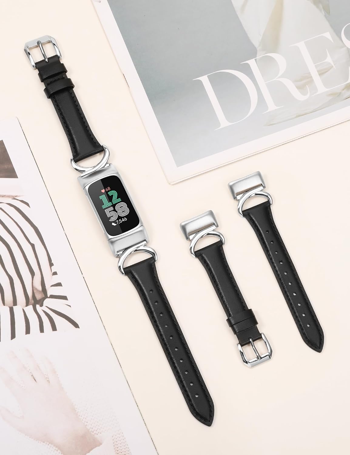 Minyee Leather Bands Compatible with Fitbit Charge 6 Band/Fitbit Charge 5 Band Women, Slim Thin Dressy Designer Premium Leather Strap with C-Shape Metal Buckle for Charge 6/5 Smartwatch