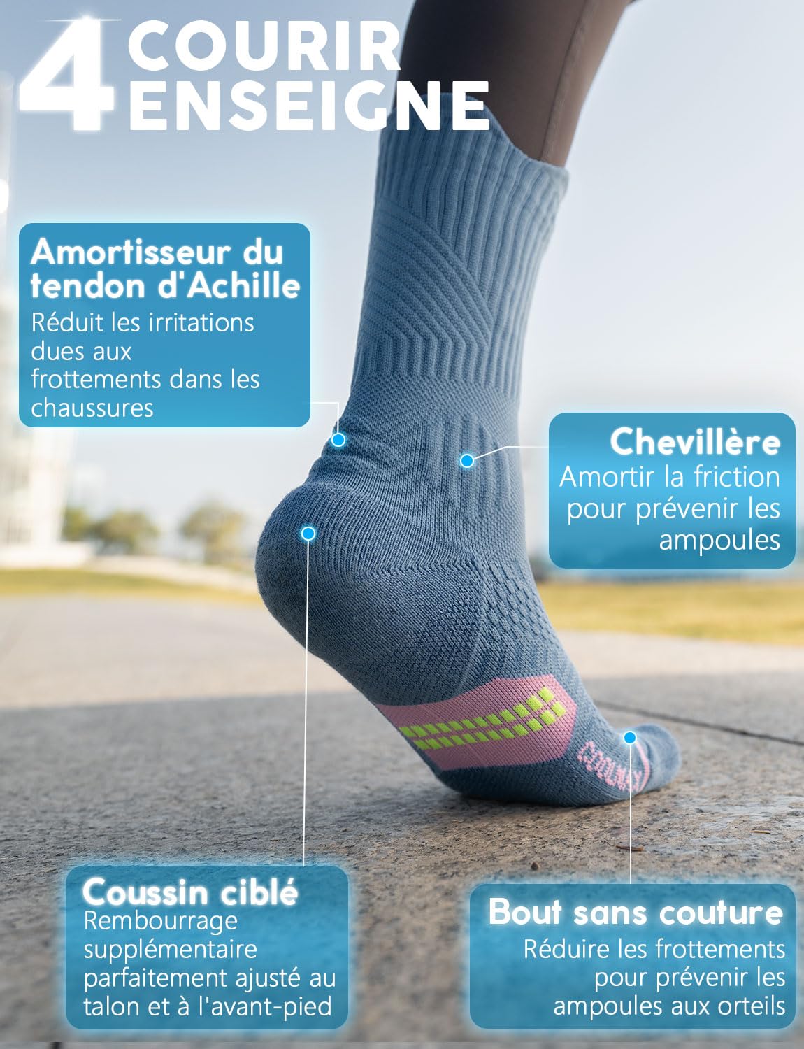 Calzini da Running Compression in Bamboo con Coolmax - Anti-VescicheperTrekking & Palestra VescicheCon Cuscino a Zone Ventilazione Rete Supporto