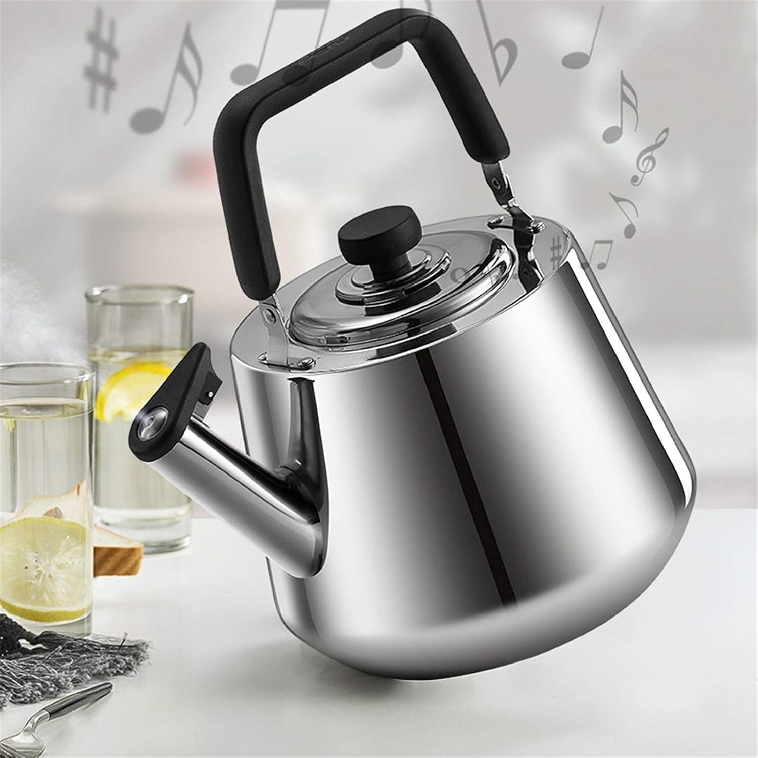 Camping Coffee Tea Pots Stainless Steel Whistle Teapot with Handle Stovetop Safe Tea Kettle Suitable for Kitchen Restaurant