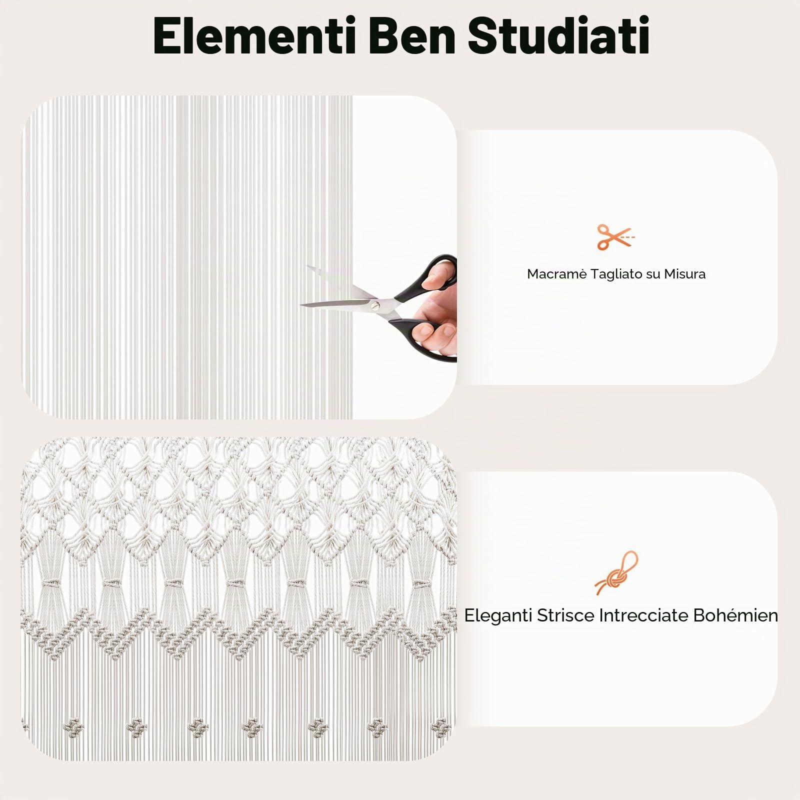 Tenda in macramè con anelli in legno, tenda per porta di 120 x 195 cm, tende a fili densi in cotone, tende per armadio, stile bohémien, decorazione murale con cordino in cotone, bianco, per