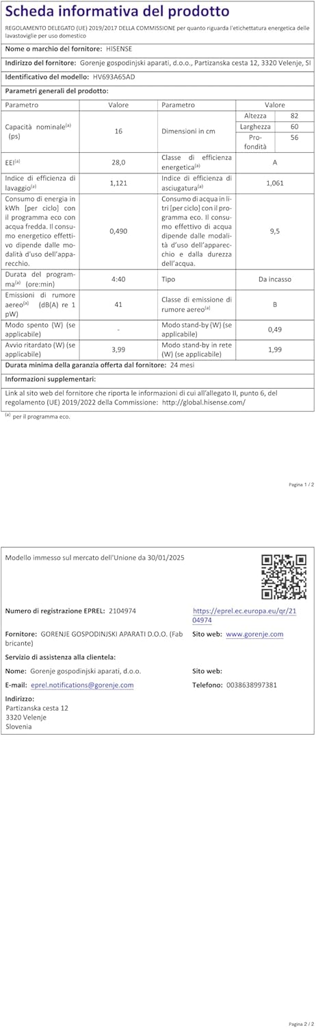 Interno lavastoviglie Hisense HV693A65AD con griglie