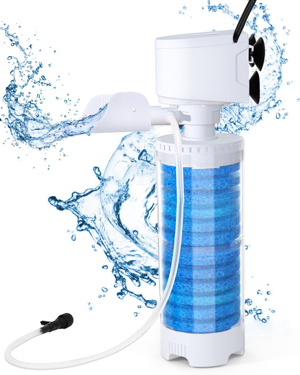 fishkeeper Mehrstufige Filtration Aquarium Innenfilter Pumpe, 4-in-1 Multifunktion Aquarium Filter with Einstellbarer Durchfluss, Sauerstoff & Wellen, mit reinigbaren Filtersponge & Fischschutzgitter