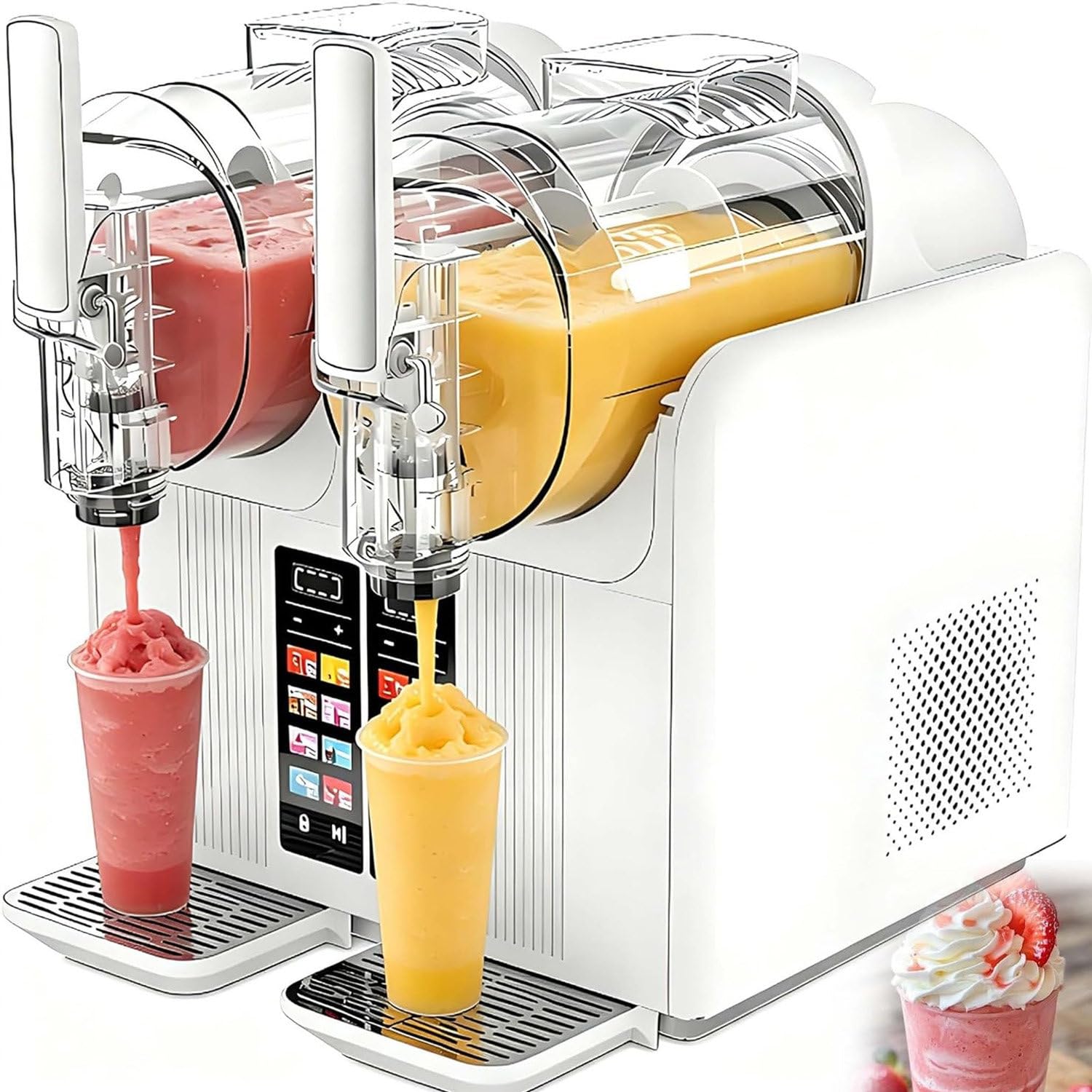 DowPie No Ice Needed Rapid Chill Slush Machine Dual 2L Tank White-110V-120V