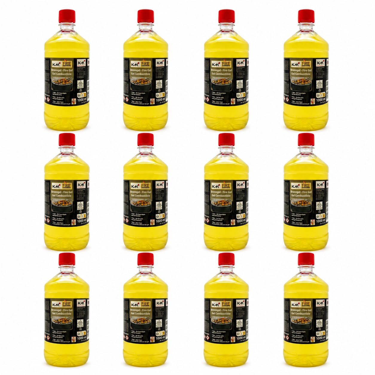 Lot de 12 bouteilles de 1 L de gel combustible inodore pour barbecue, cheminée, pots à feu et fondue – Allume-feu propre et sécurisé – Réf. 310