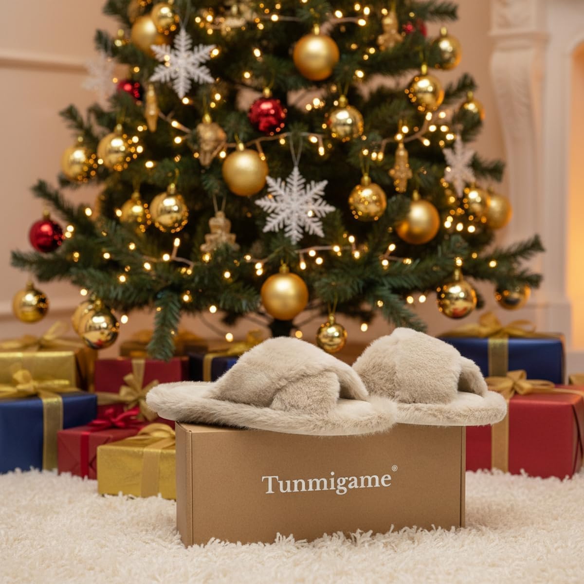 Women's Fuzzy Slippers Cross Band Slippers for Women House Shoes for Women Memory Foam Open Toe Quiet - Image 3