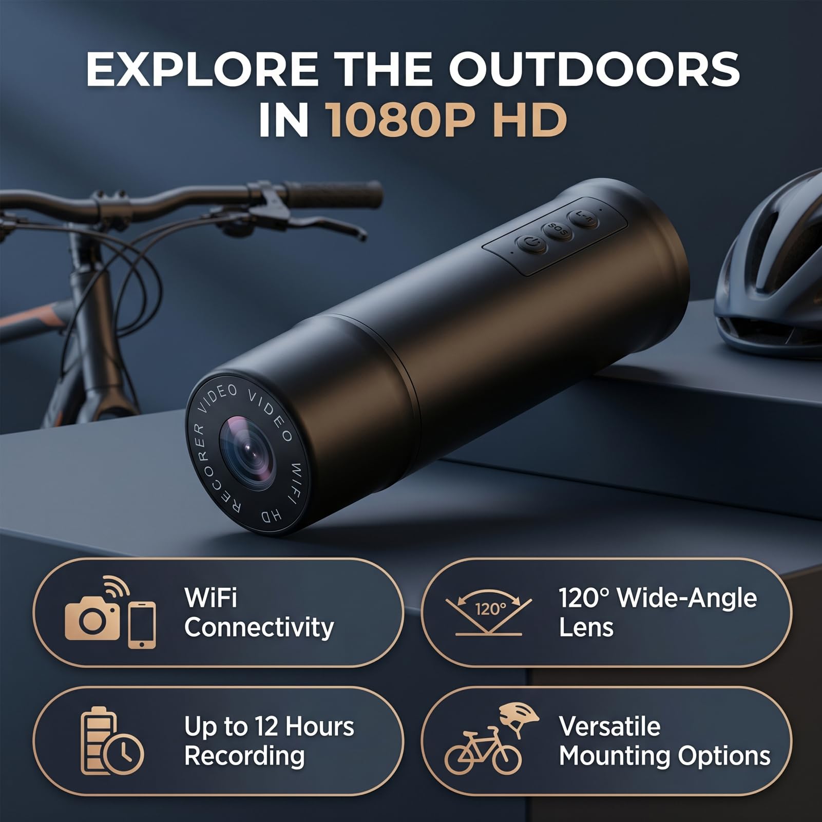 Kamera naMotocyklowy, Kamera Rowerowa Przednia i Tylna 1080P, Kamera Sportowa Mini Kamera Akcji, Podwójna Kamera na deskę rozdzielczą do Jazdy Przygodowej, Akcesoria do Kasków