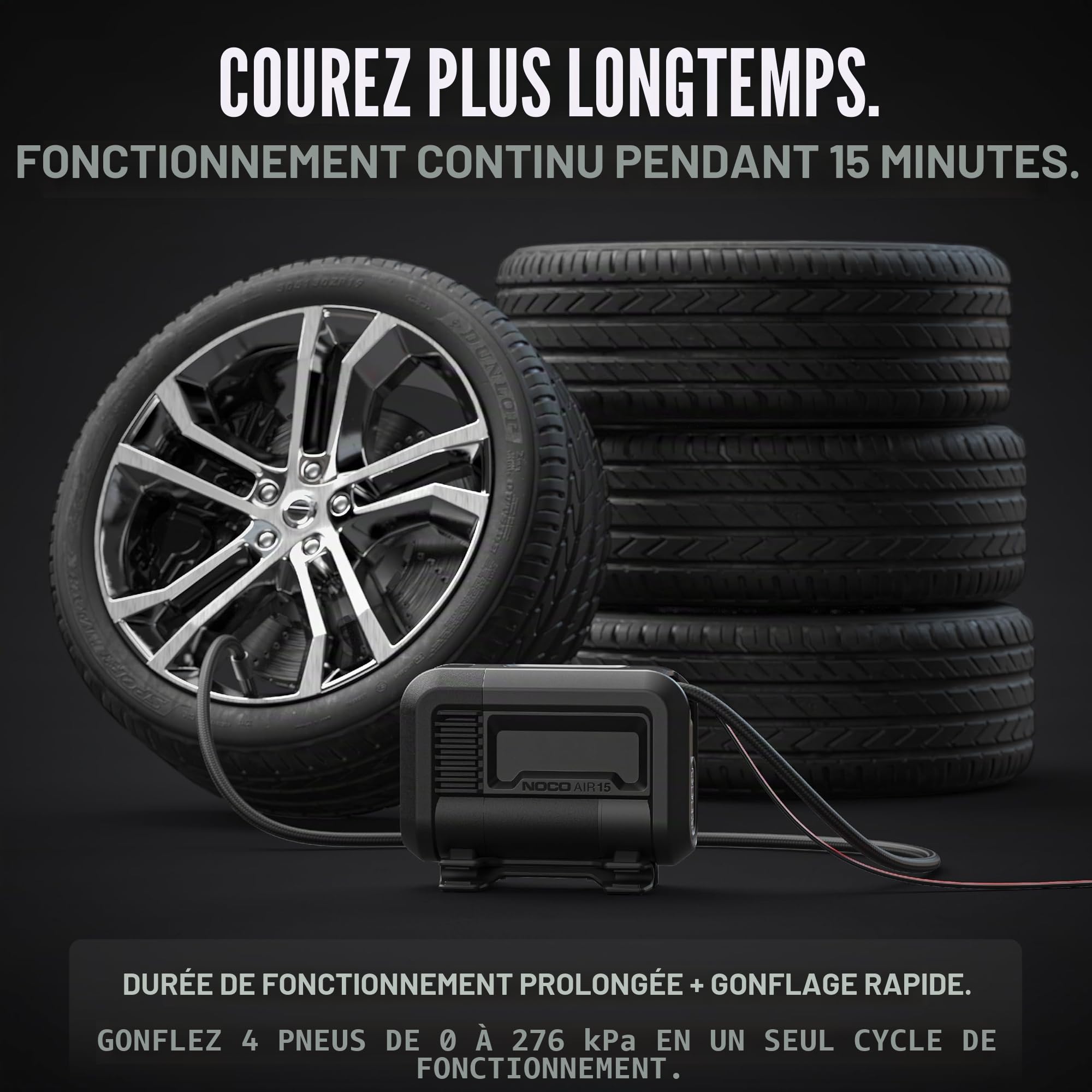 NOCO AIR15: Gonfleur de pneu UltraRapide 15A – Compresseur d’air portable 12V – Débit 44 SLPM – Gonfle de 0 à 40 PSI en 2,9 min – Manomètre numérique + arrêt automatique