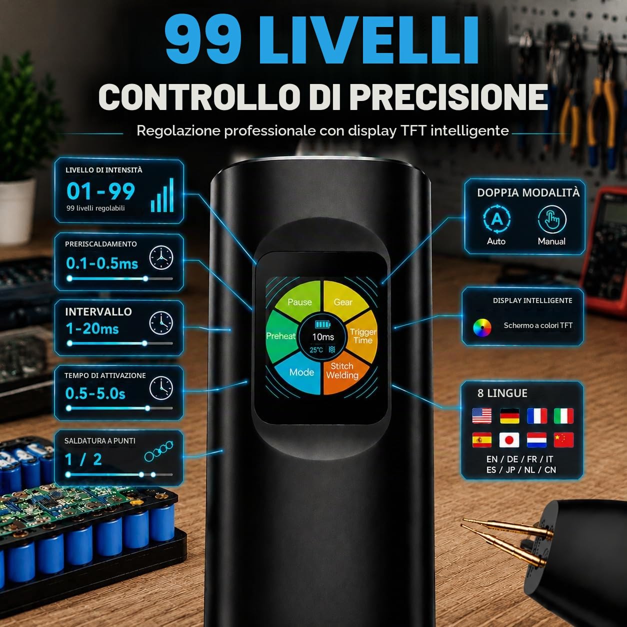 H5 Saldatrice a punti per batterie,aggiornata da 0,1-0,3mm con doppia uscita a impulsi, 5000mAh 0,2mm di nichel puro, 99 livelli regolabili (H5)