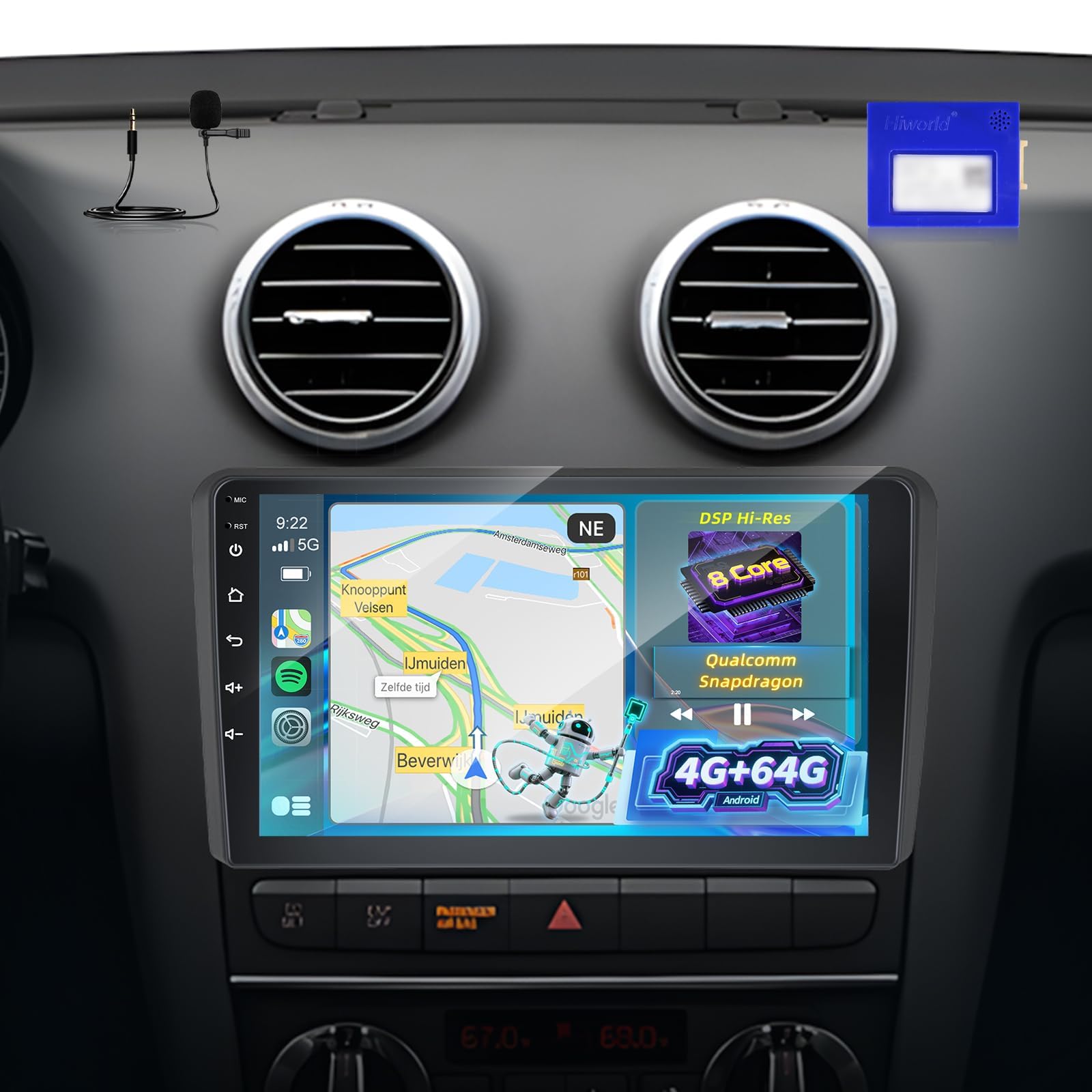 Photo 1 of [8 Core 4+64G] Android Radio for Audi A3 2008-2012: NHOPEEW 9 inch IPS Touchscreen Audi A3 Radio - 3D Car Model, Cooling Fan, 5G/WiFi, DSP Hi-Res, Carplay, Android Auto, Custom UI Design + Canbus
