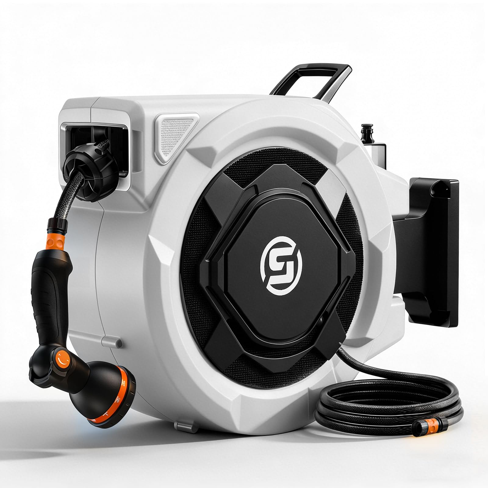 SUNPOW automatische Schlauchtrommel Wasser – 13 mm x30 m mit Gartenschlauch, zur Wandmontage, 10-Funktionen Sprühdüse, Längenstopp, 180° schwenkbar, für Garten & Terrasse