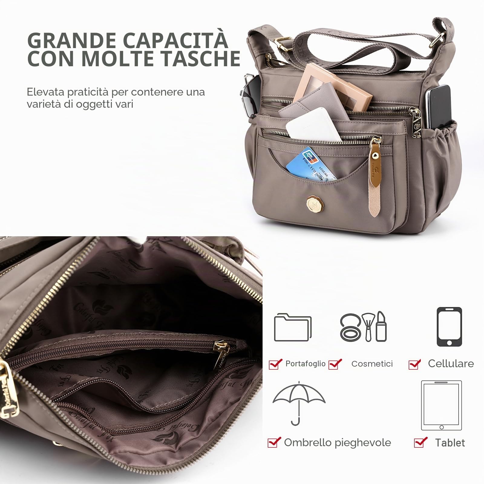 NICOLE & DORIS Borsa Tracolla Donna Casuale Borsa a Spalla Leggero Borse Messenger Multitasche Crossbody Bag per Viaggio Shopper Sportiva Scuola Curry