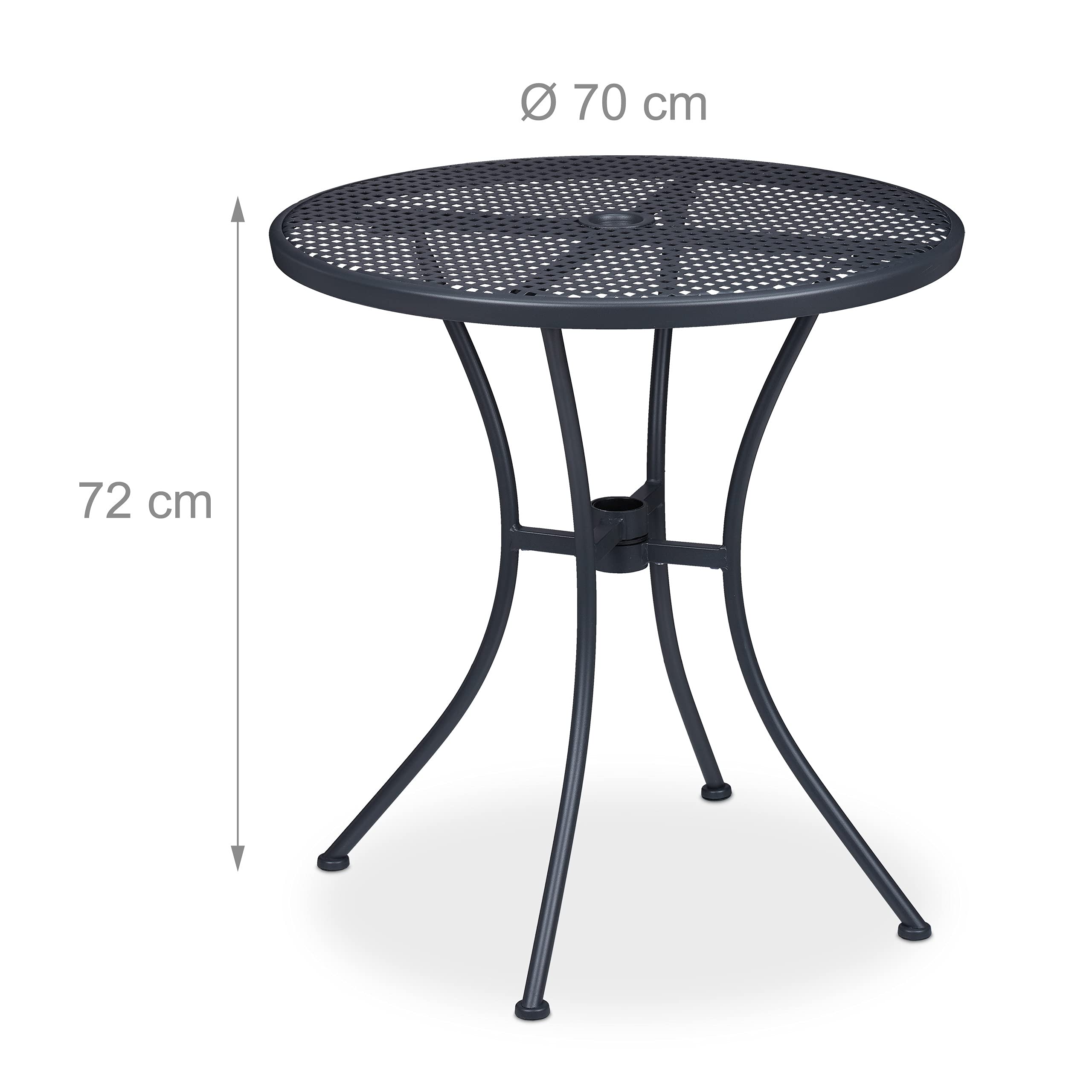 Relaxdays Gartentisch, mit Schirmloch, Gitter-Optik, wetterfest, Stahl, HxD: 72 x 70 cm, runder Balkontisch, anthrazit
