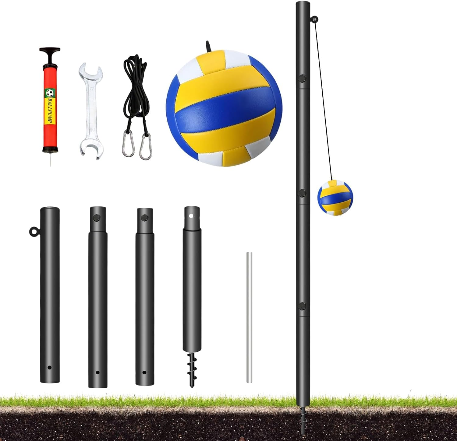 Tetherball Set, 12FT Heavy Duty Pole with Threaded Ground Insert, Easy Install and Detachable for Storage, Outdoor Backyard Game Equipment Kit