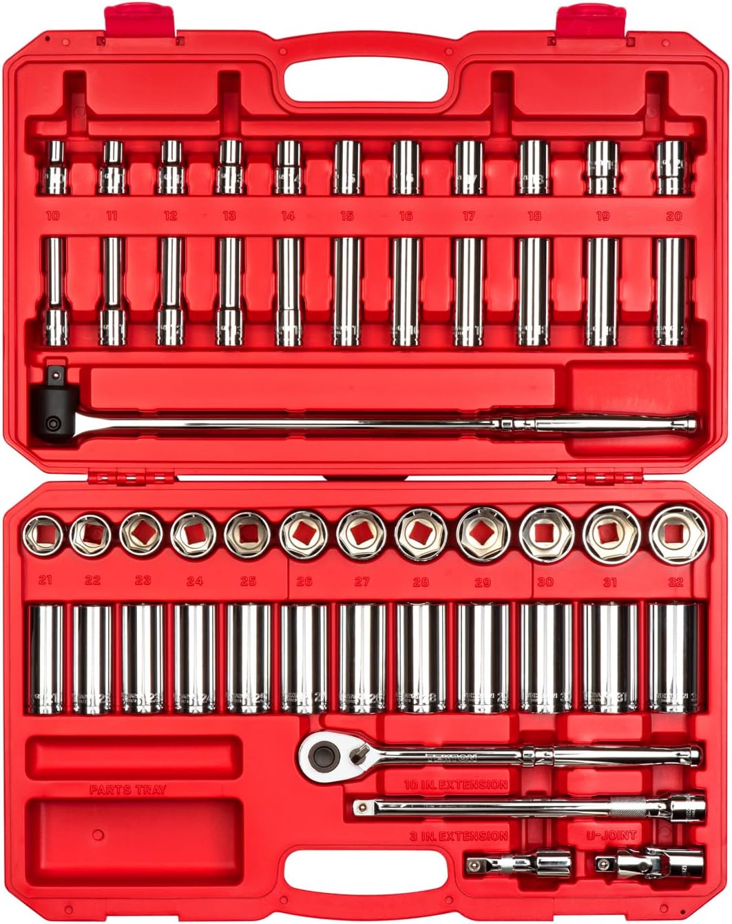 TEKTON 1/2 Inch Drive Shallow and Deep 6-Point Socket and Ratchet Set with Case, 51-Piece (10 - 32 mm) | SKT25201