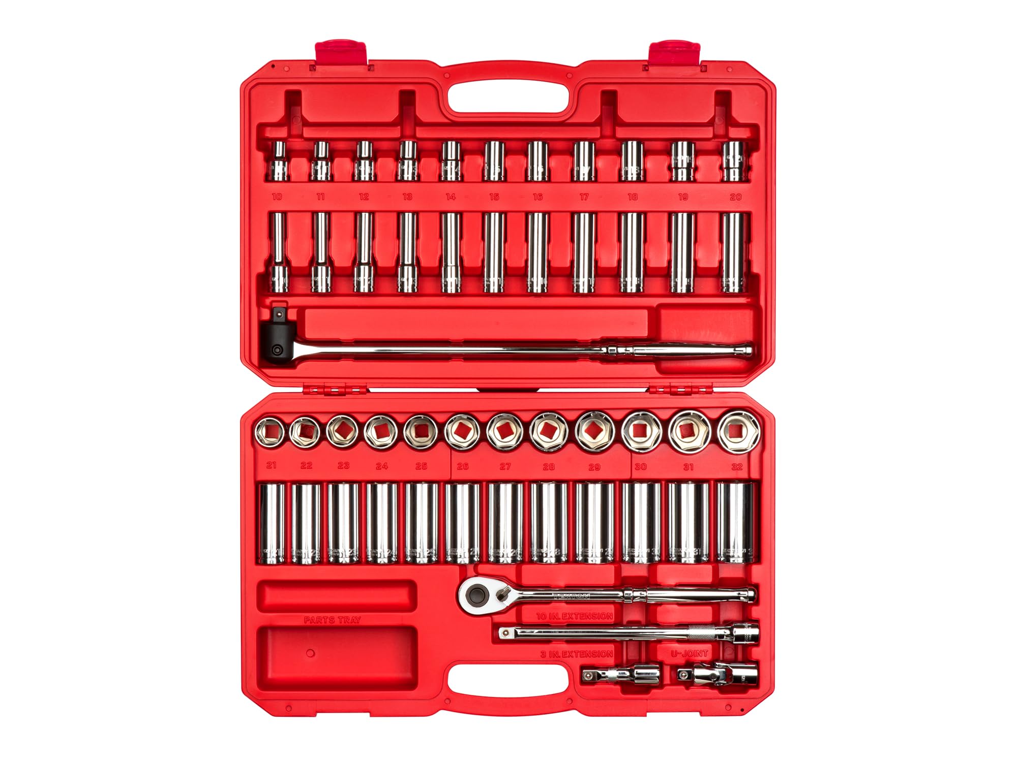 TEKTON 1/2 Inch Drive 6-Point Socket and Ratchet Set, 51-Piece (10-32 mm) | SKT25201