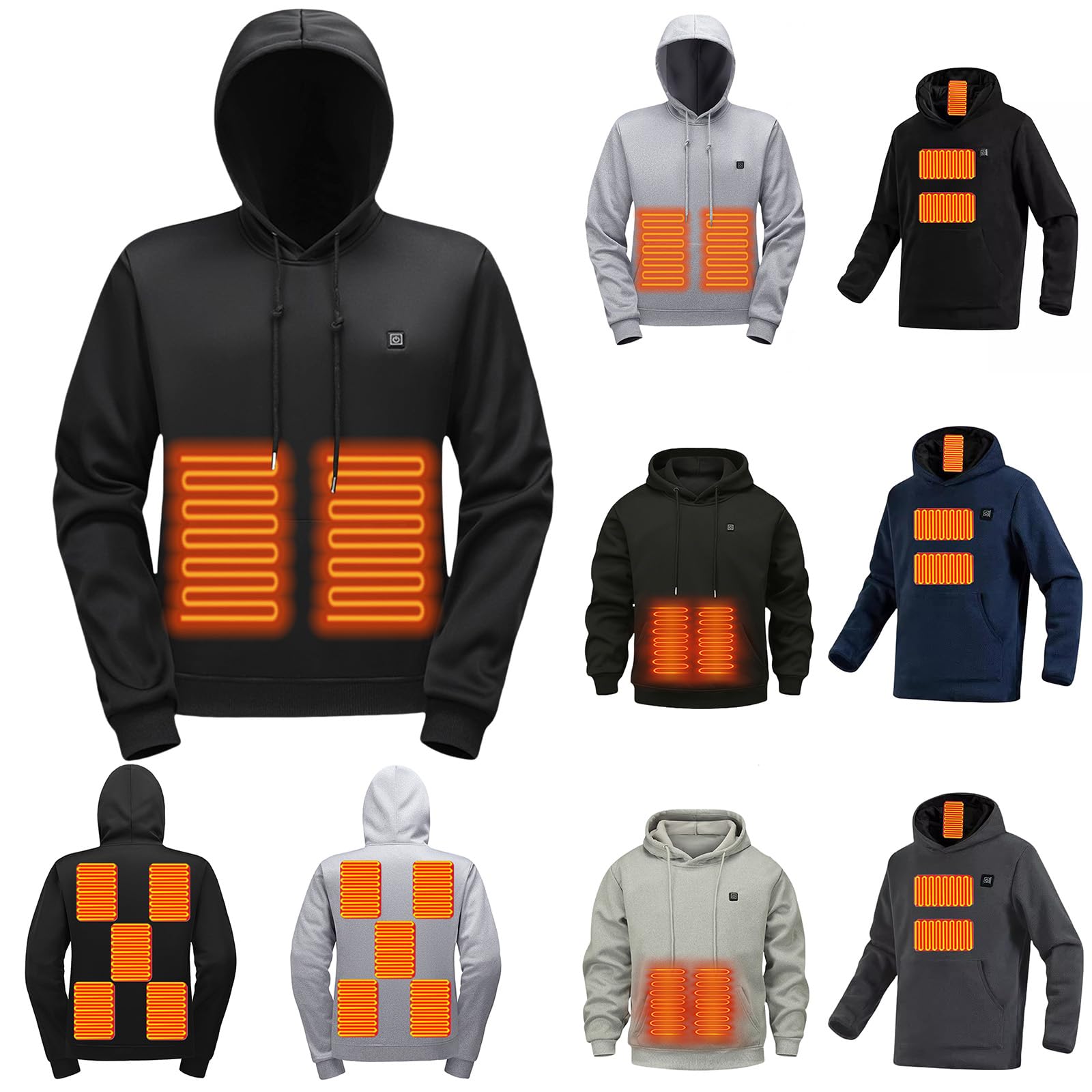 Heated Hoodie Unisex Heated Pullover Sweatshirt Thick Warm Hooded Long Sleeve Casual Tops Heating Coat with USB