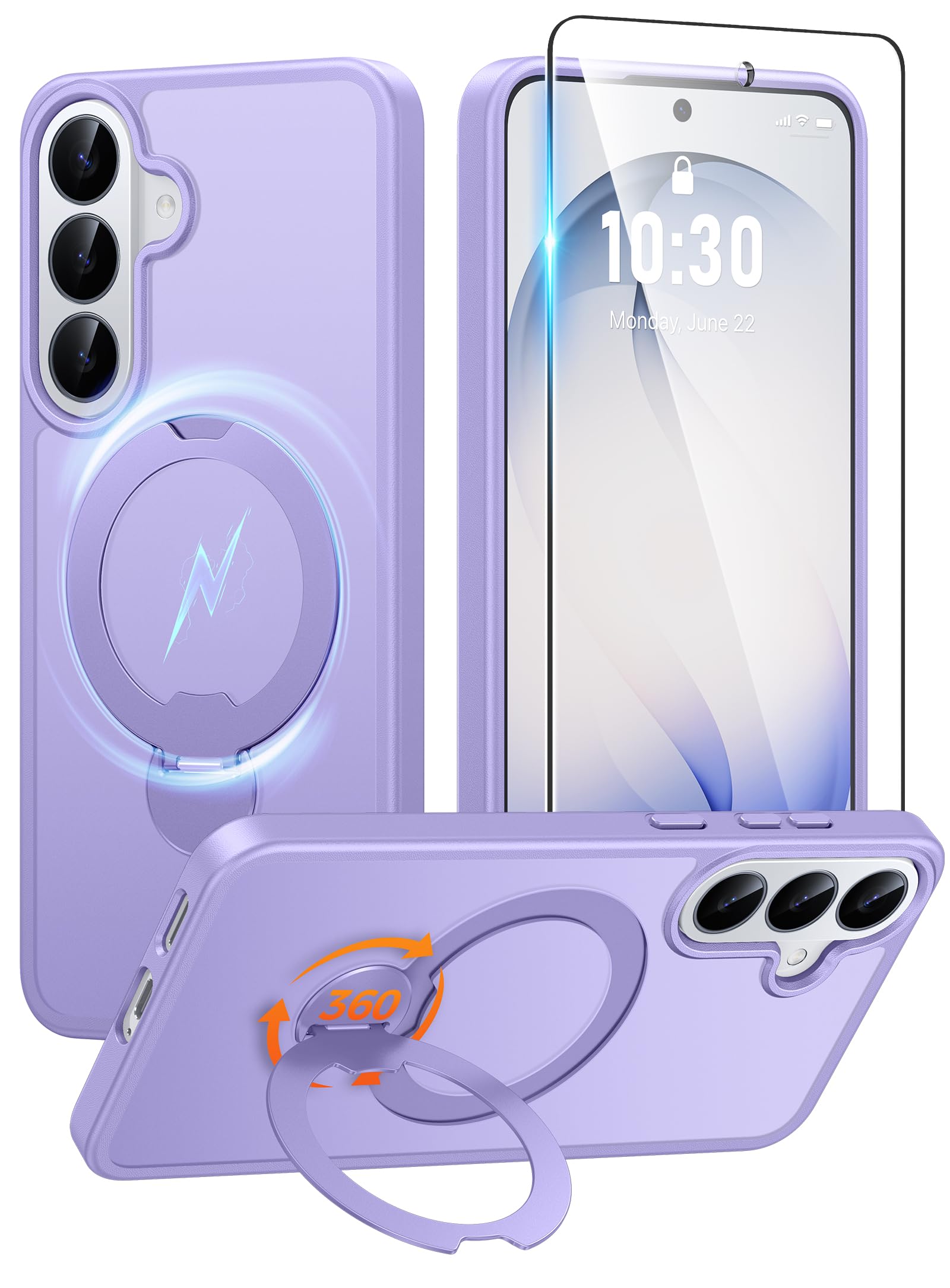 FNTCASE Funda para Samsung Galaxy S26 FE con soporte magnético giratorio de | Compatible con Magsafe, protector de pantalla, protección completa de la cámara, translúcida de grado mate