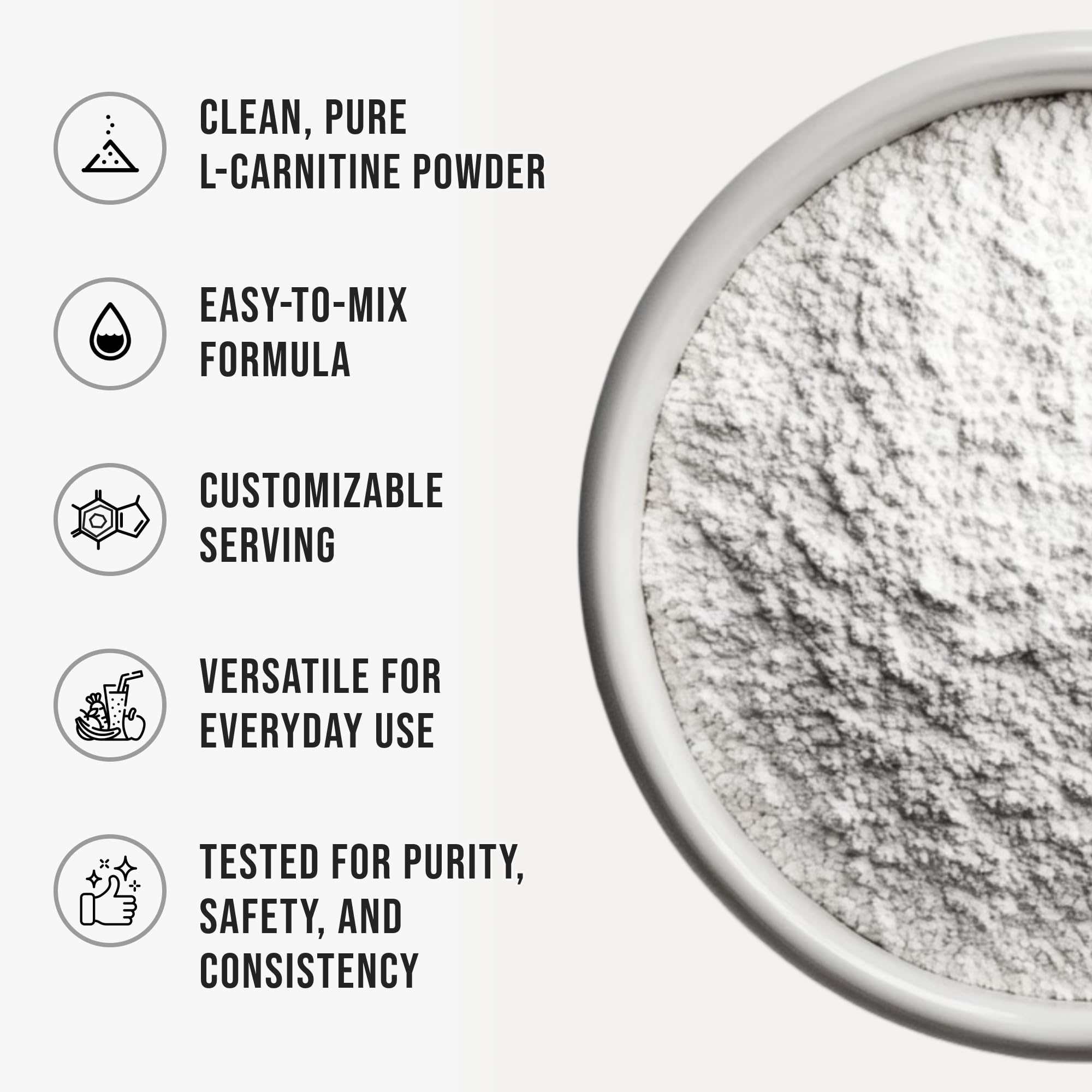 L-Carnitine Powder Unflavored Carnitine Supplement Amino Acid Powder for Nutrition and Active Lifestyle Non-GMO, Zero-Additives & Gluten Free, 255g (9 oz) — Amazon image 3
