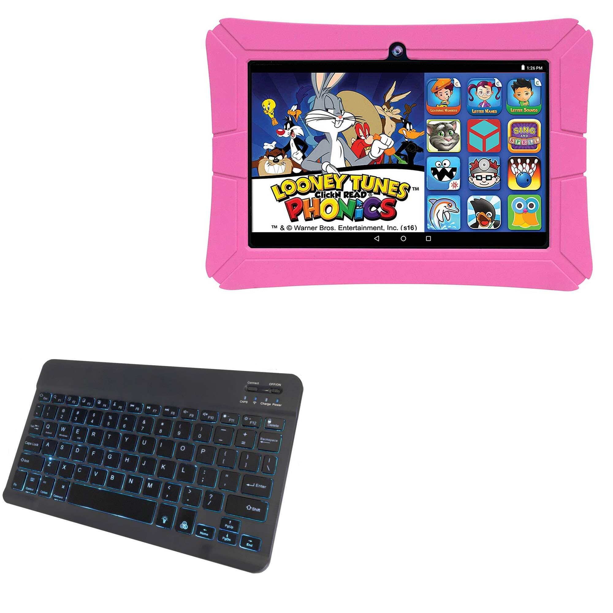 BoxWave Keyboard Compatible with Epik HighQ Learning Tab (8 in) - SlimKeys Bluetooth Keyboard - with Backlight, Portable Slim LED 7 Colors - Jet Black