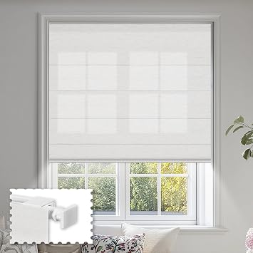 No Drill Roman Shades Cordless,Light Filtering Linen Roman Blinds,No Tools Blinds for Indoor Windows,Room Darkening,Privacy for Home Decor,Light Filtering - Linen White,30" W x 48" H