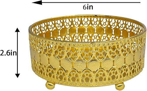 Miniatura 3 de Bandeja redonda de metal hueco dorado, cesta de frutas, organizador de maquillaje, centros de mesa para decoración, mesa de café, escritorio,
