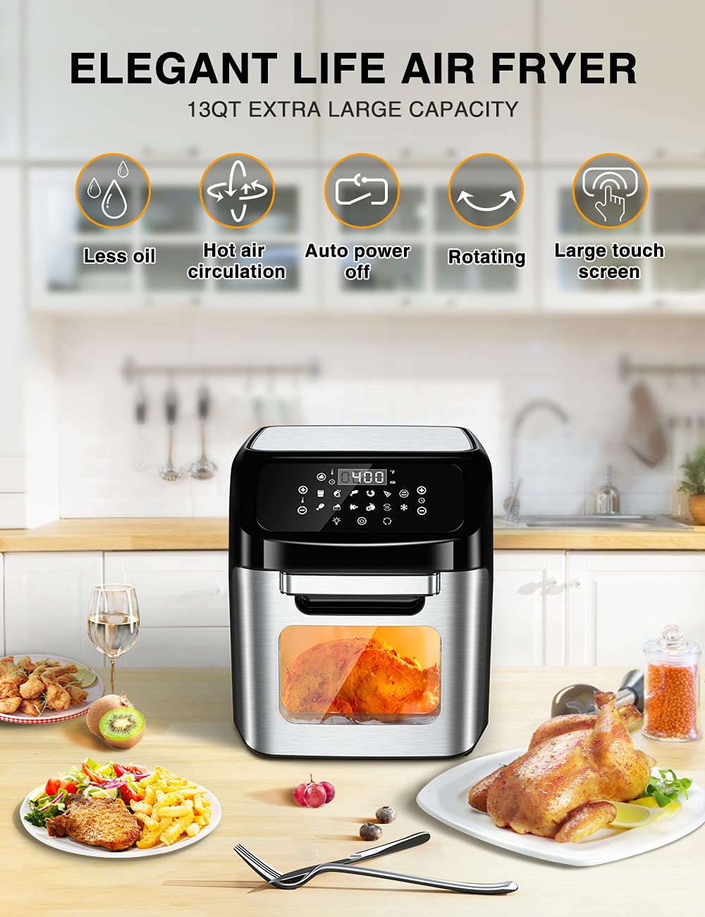 Air Fryer 12L Air fryer Oven with Rotisserie Function, 12 in 1 Electric