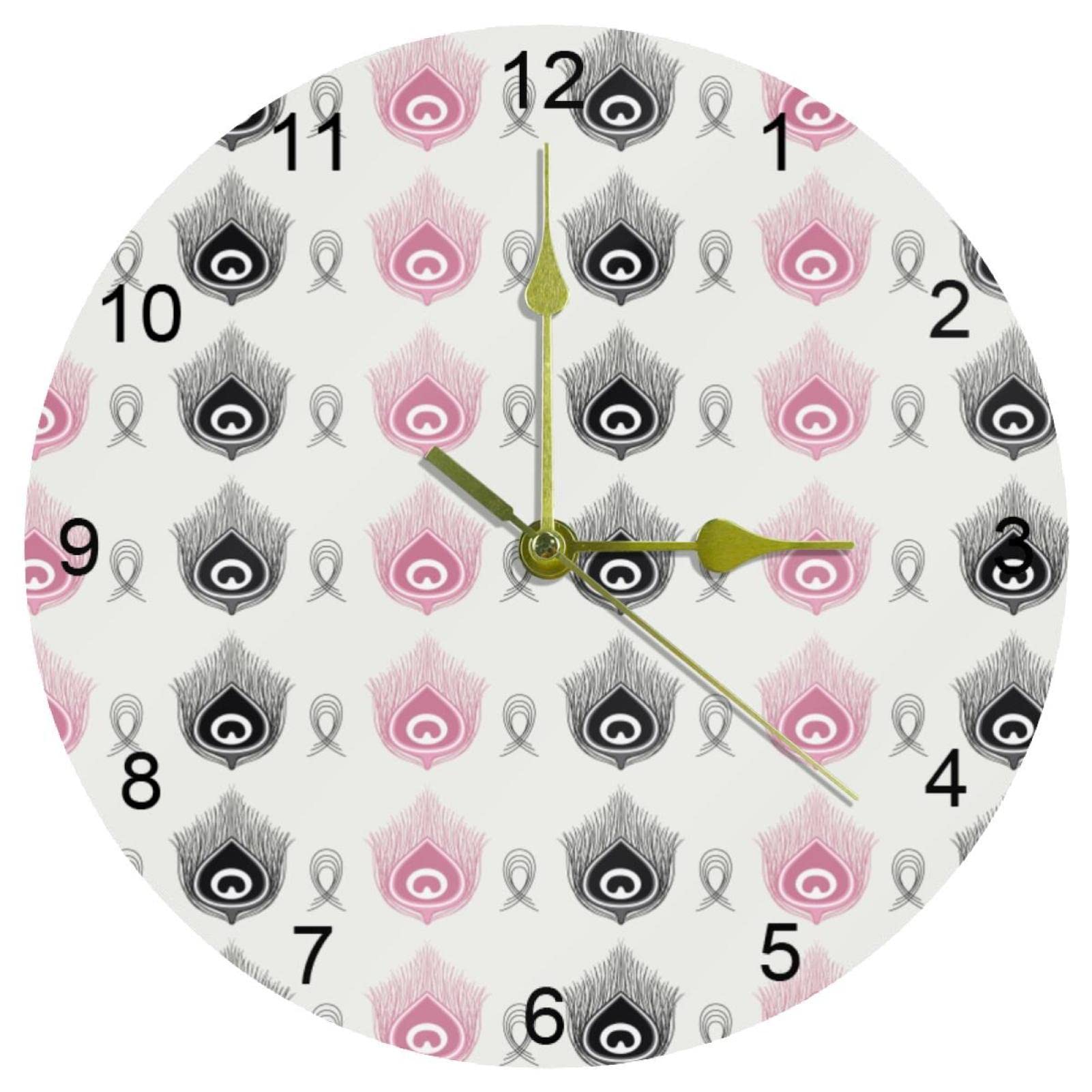 Horloge murale paon rose pour décoration de cuisine moderne et chaleureuse