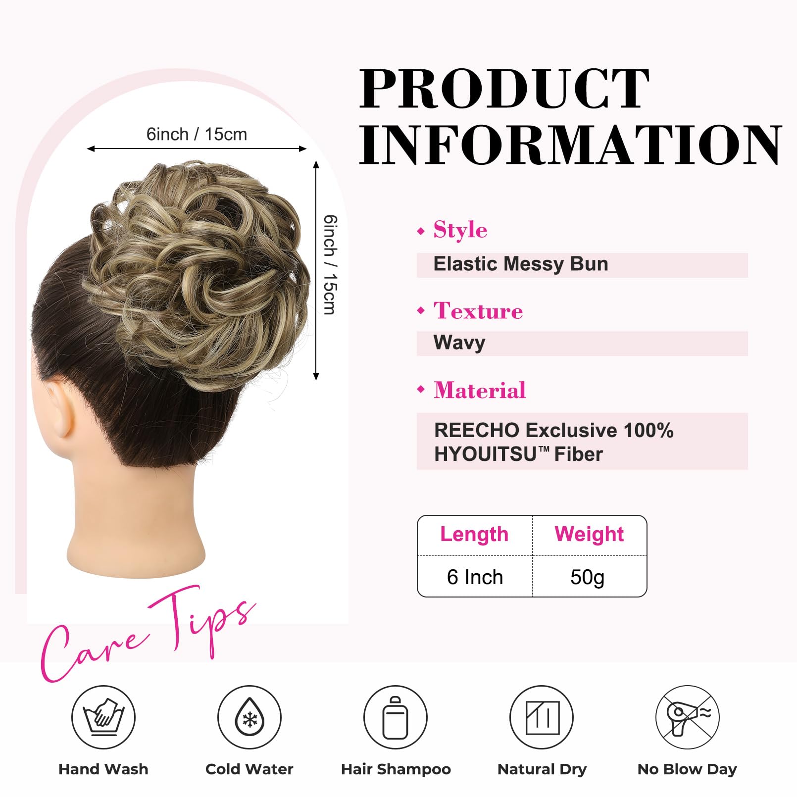 REECHO Thick Synthetic Ponytail Extensions, Messy Hair Bun Donut with Highlights, Light Brown with Highlights - Image 2