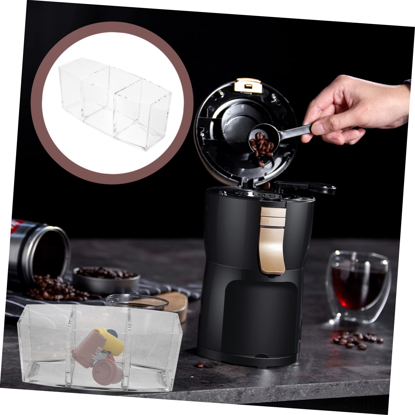 Cabilock Coffee Capsule Holder Clear Acrylic Box Organizer with Compartments for Coffee Bar Sugar Packets Tea Bags Modern Design for Home Restaurants