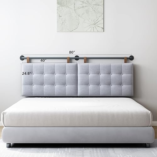 Miniatura 5 de Cabecera King Cabeceras para Camas Ajustables Respaldo Cabecera Montada en Pared con Acolchado de Botones Grises Cabecera Colgante para Dormitorio