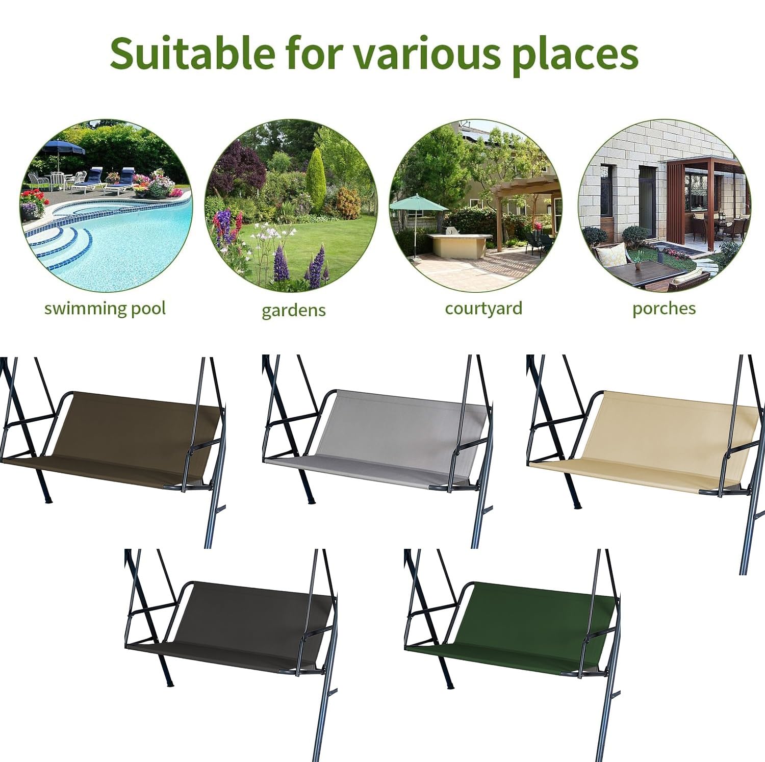 Telo di Ricambio per Altalena da Esterno Parasole in Tessuto Oxford 600D per Sedia a 2/3 posti Ideale per Veranda Giardino Cortile o caffè. Dimensioni: 57x18x22 Pollici.