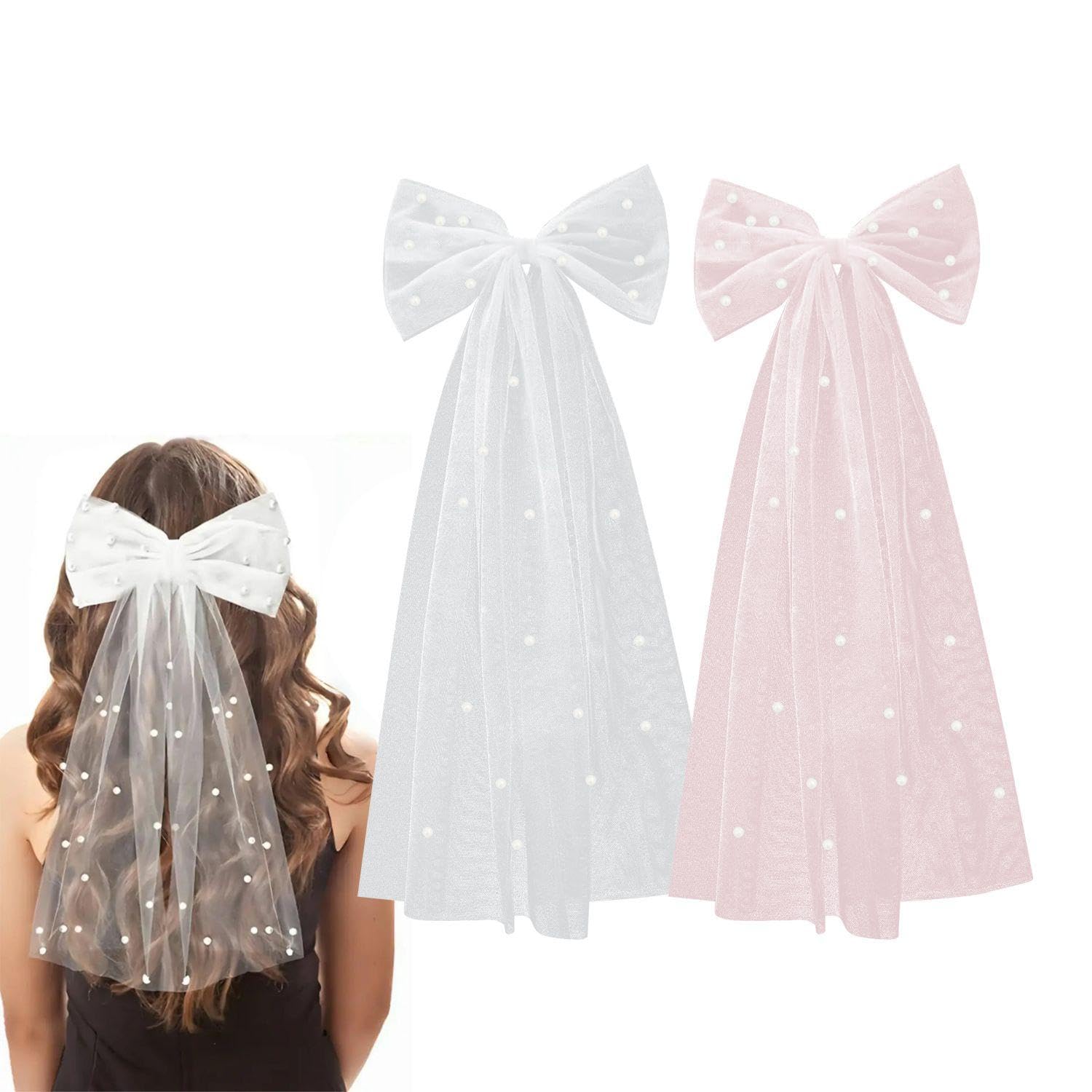 TVSVKWE 2 Pieces Bow Mesh Hairpins, Classic Fashion, Women'S Hairstyle Decoration, Bridal Streamer Hair Accessories, Clothing Accessories.