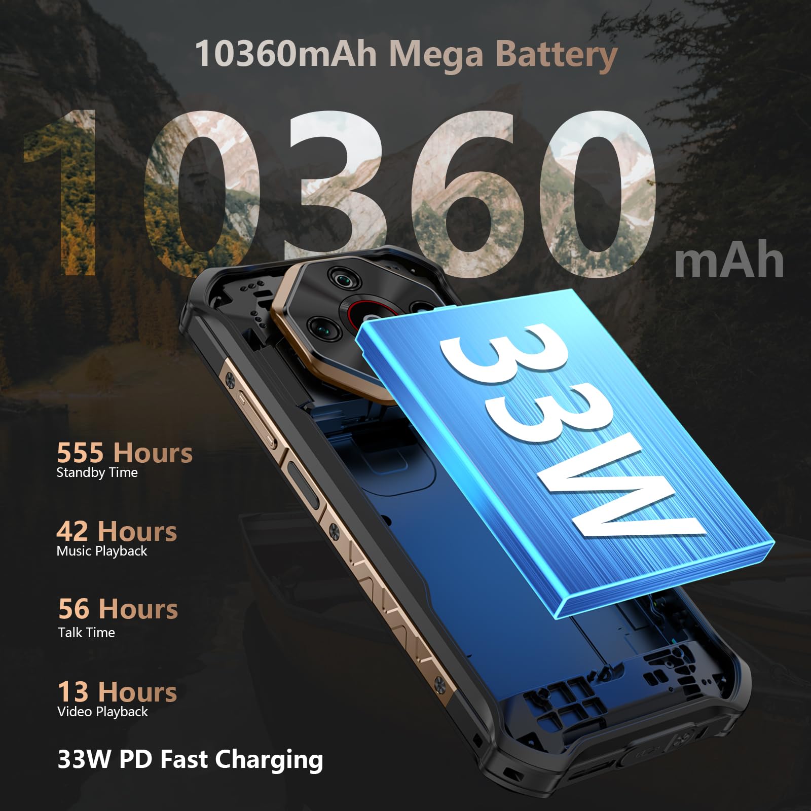 Ulefone Armor X16 Pro 5G AI Rugged Smartphone Android 16, Telefono Indistruttibile 10360mAh/33W, 64MP+25MP Visione Notturna Telefono Rugged 16GB+256GB/2TB, 6.56" FHD+120Hz, Dimensity 6300/IP68/NFC/OTG