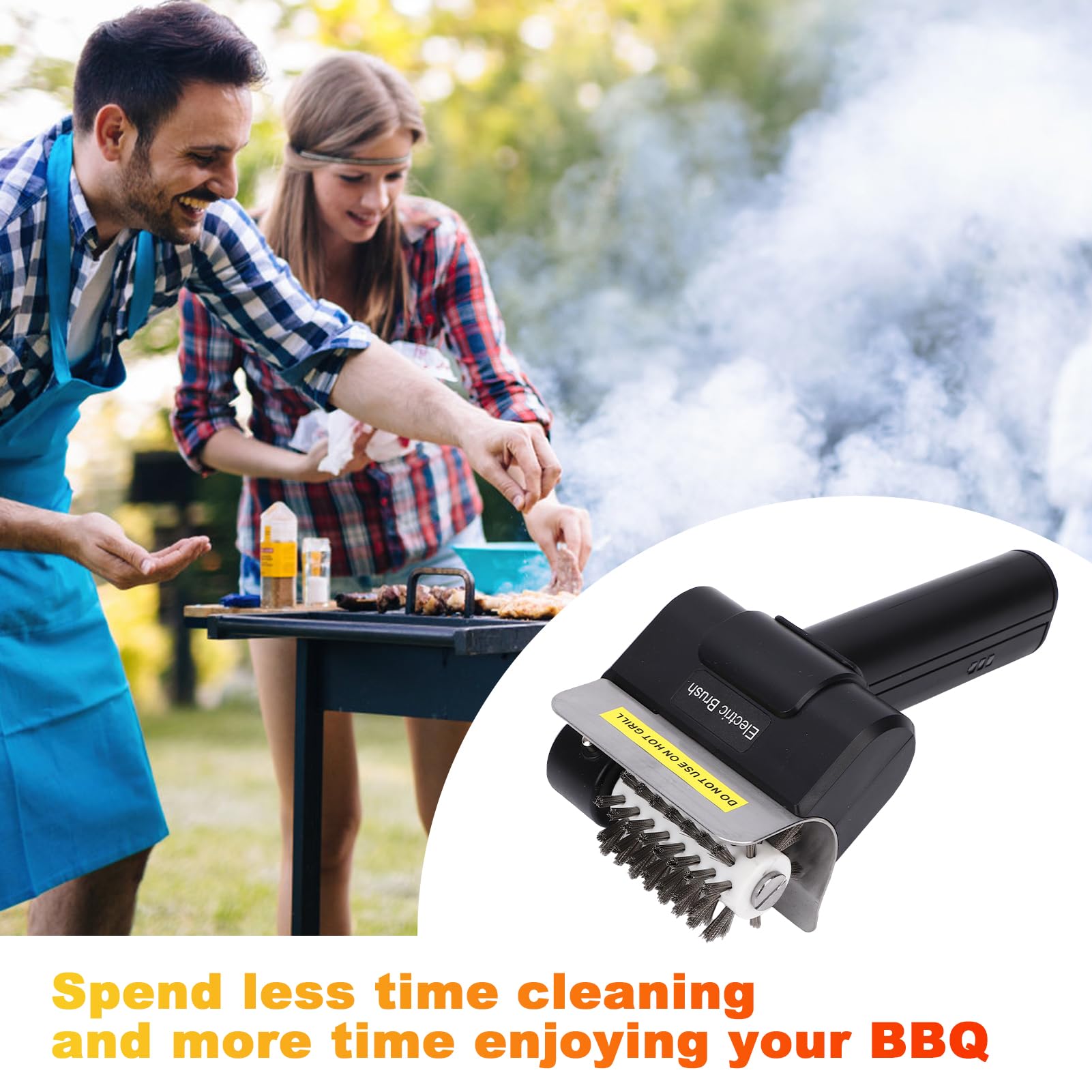Weytoll Spazzola elettrica per barbecue, 1100 giri/min, senza fili, setole in acciaio inox, pulitore elettrico per barbecue a gas, carbone, ceramica e ghisa, manutenzione barbecue (nero)