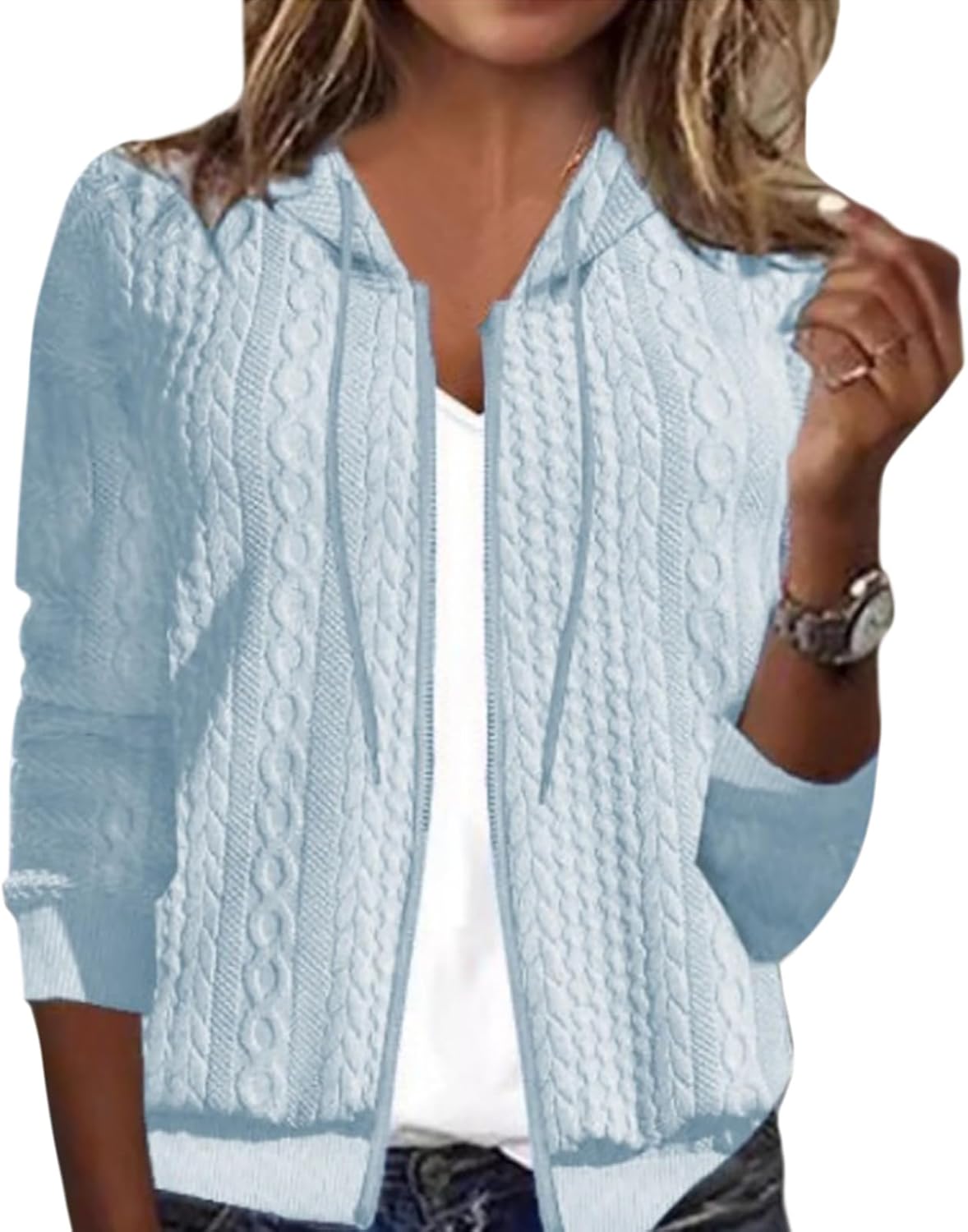 Women's Zip Up Sweatshirt Jacket with Hood Lightweight Knit Casual Fall Fashion Short Coats for Women