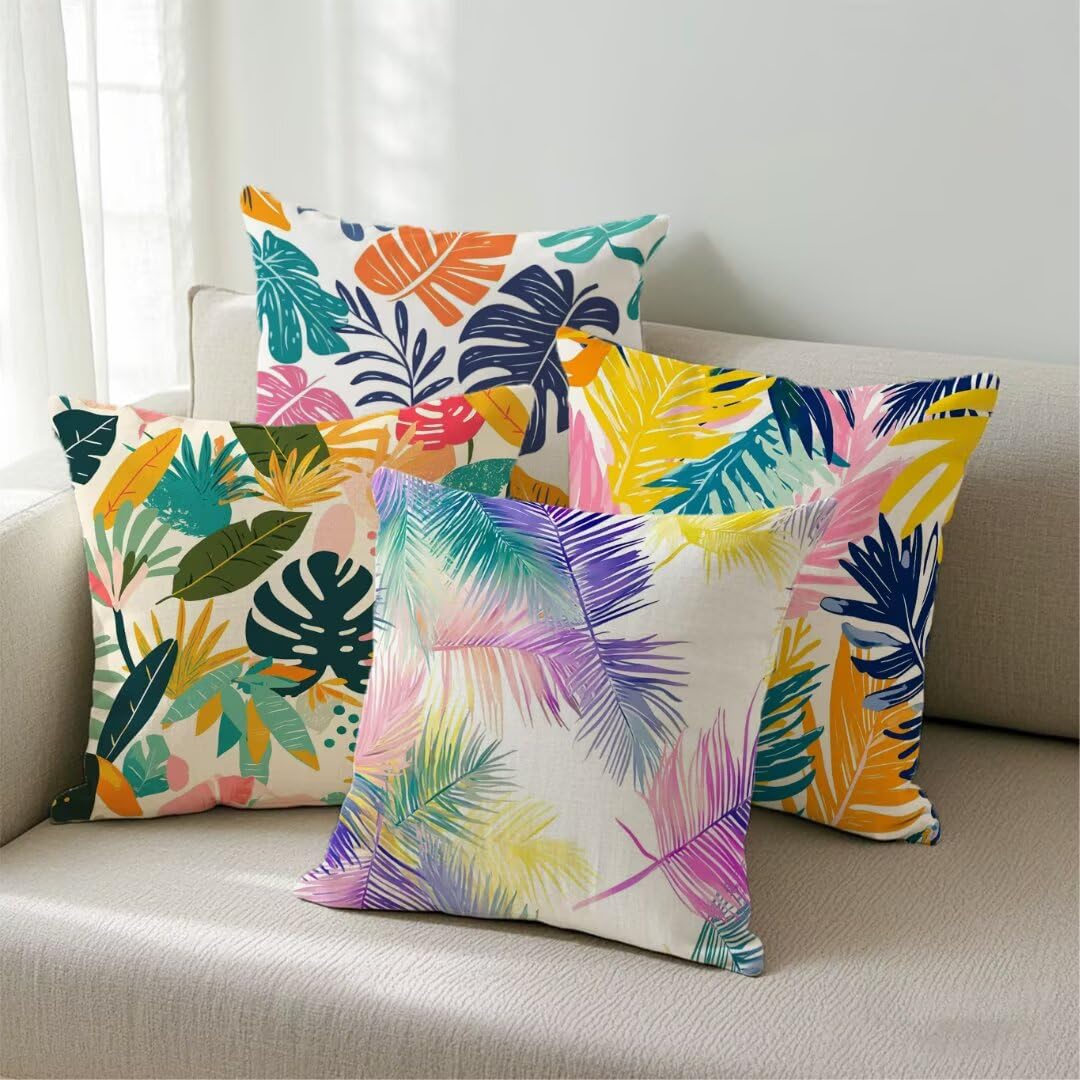 Fundas Cojines 40x40 cm Exterior Cojines Vistoso Fundas de Almohada Juego de 4, Cuadrados Funda Cojin Verano Almohadas con Cremallera, Sofa Cama Decorativos para Hogar, Jardín, Salón y Dormitorio Ym63