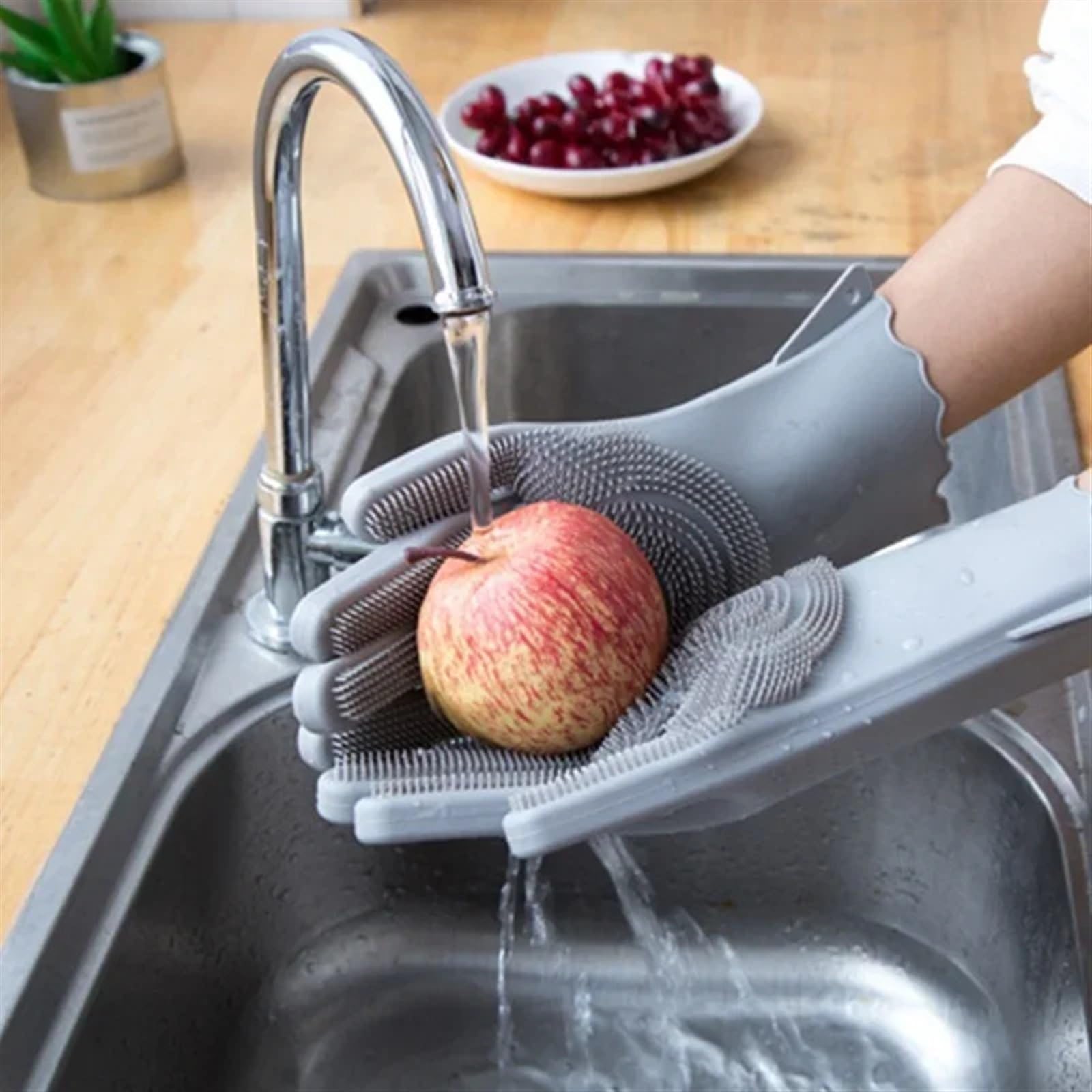 Wiederverwendbare Silikon-Geschirrspülhandschuhe – 2 Paar hitzebeständige Reinigungshandschuhe für Küche und Bad – Blaue Geschirrhandschuhe